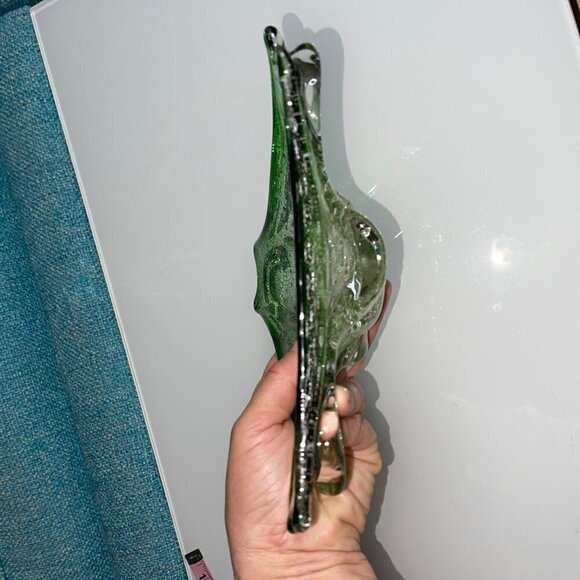 Murano Art Glass Bowl Green Gold Flecks Controlled Bubbles Bullicante MCM - Picture 8 of 15